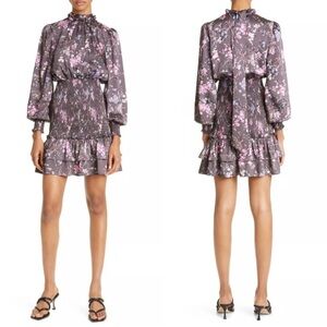 NWT CINQ A SEPT Sakura Floral Long Sleeve Satin Dress Size 8